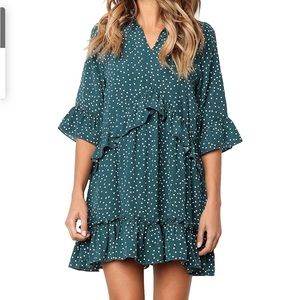 Mitilly Dress XL Green with white polka dots